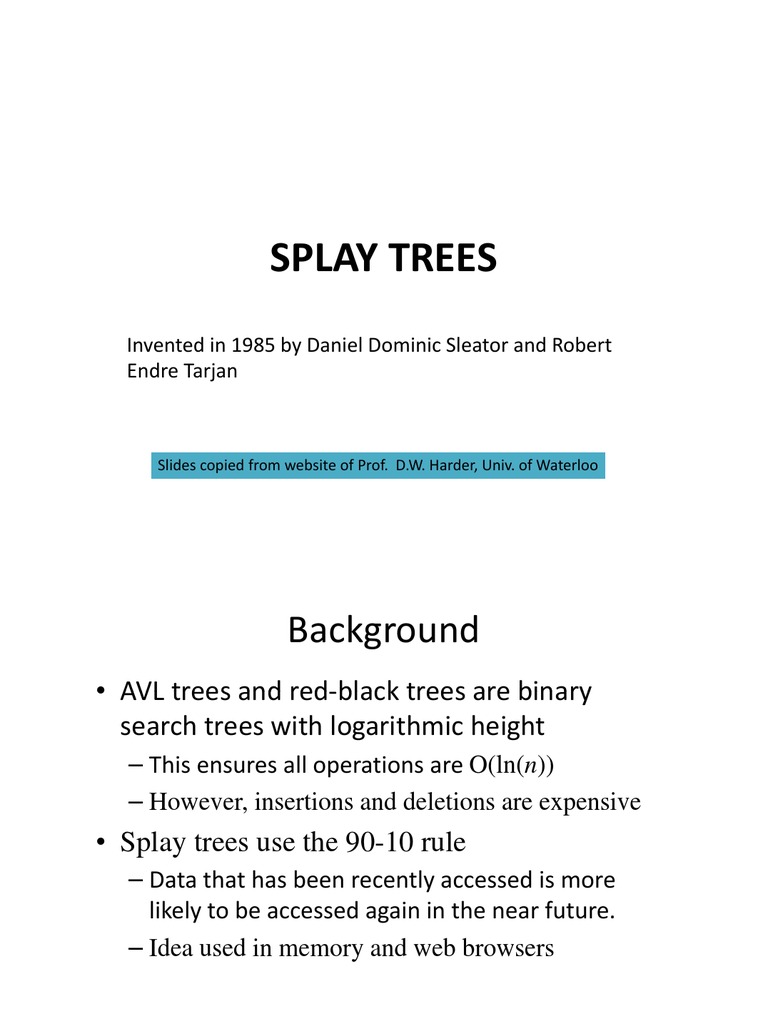 Splay Trees Splay Trees Invented in 1985 by Daniel Dominic Sleator and