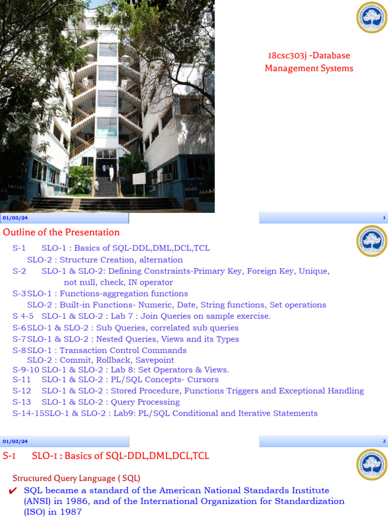 18CSC303J DBMS Unit Iii | PDF | Table (Database) | Data Management