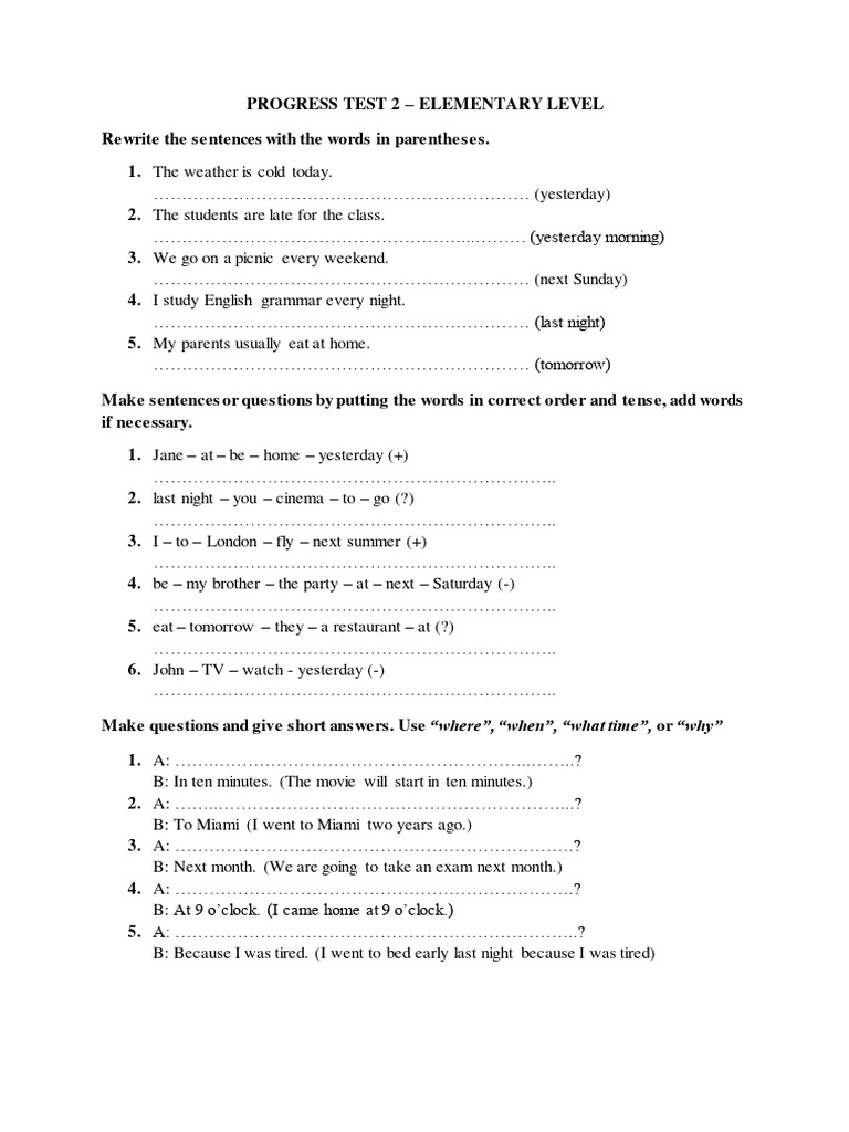 Progress Test 2 Elementary Level Pdf Language Families