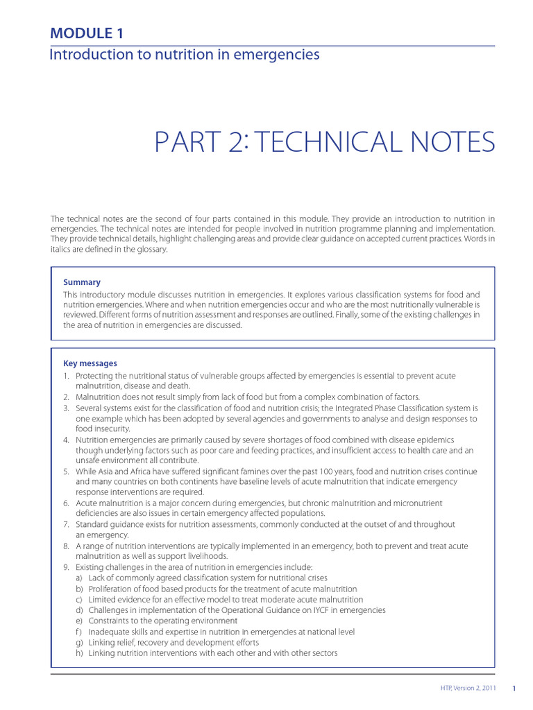 HTP Module 1 Technical Notes | PDF | Malnutrition | Food Security