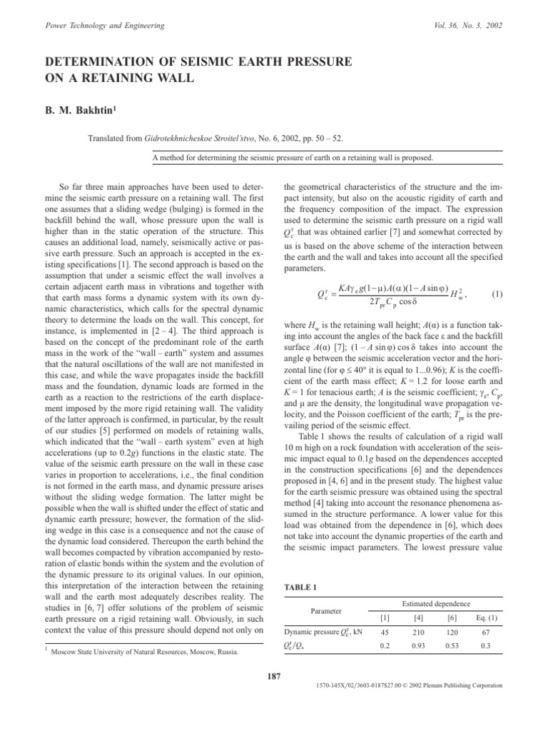 Seismic Earth Pressure on Retaining Walls | PDF | Stress (Mechanics ...
