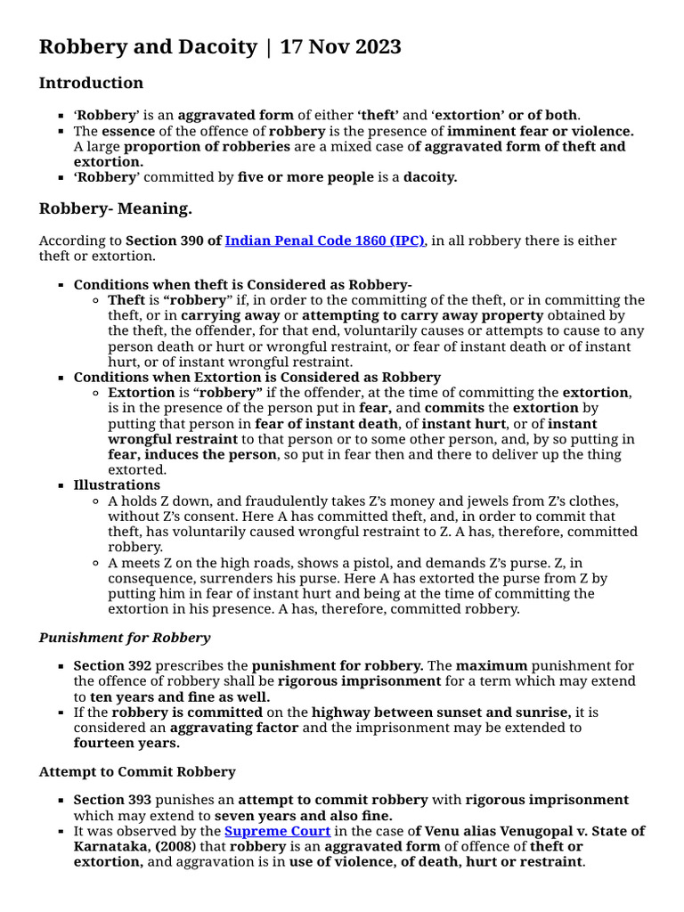 Robbery and dacoity pdf robbery theft