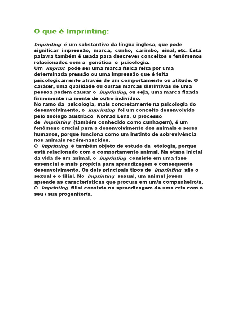O Que É Imprinting | PDF | Autoajuda