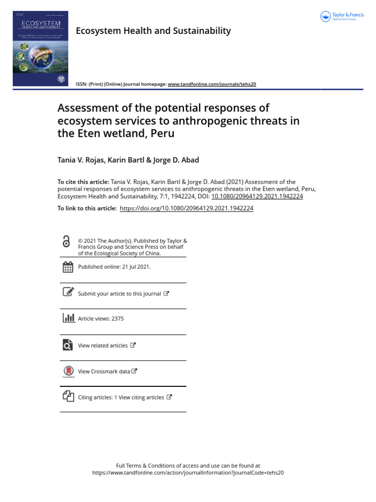Assessment of The Potential Responses of Ecosystem Services To ...