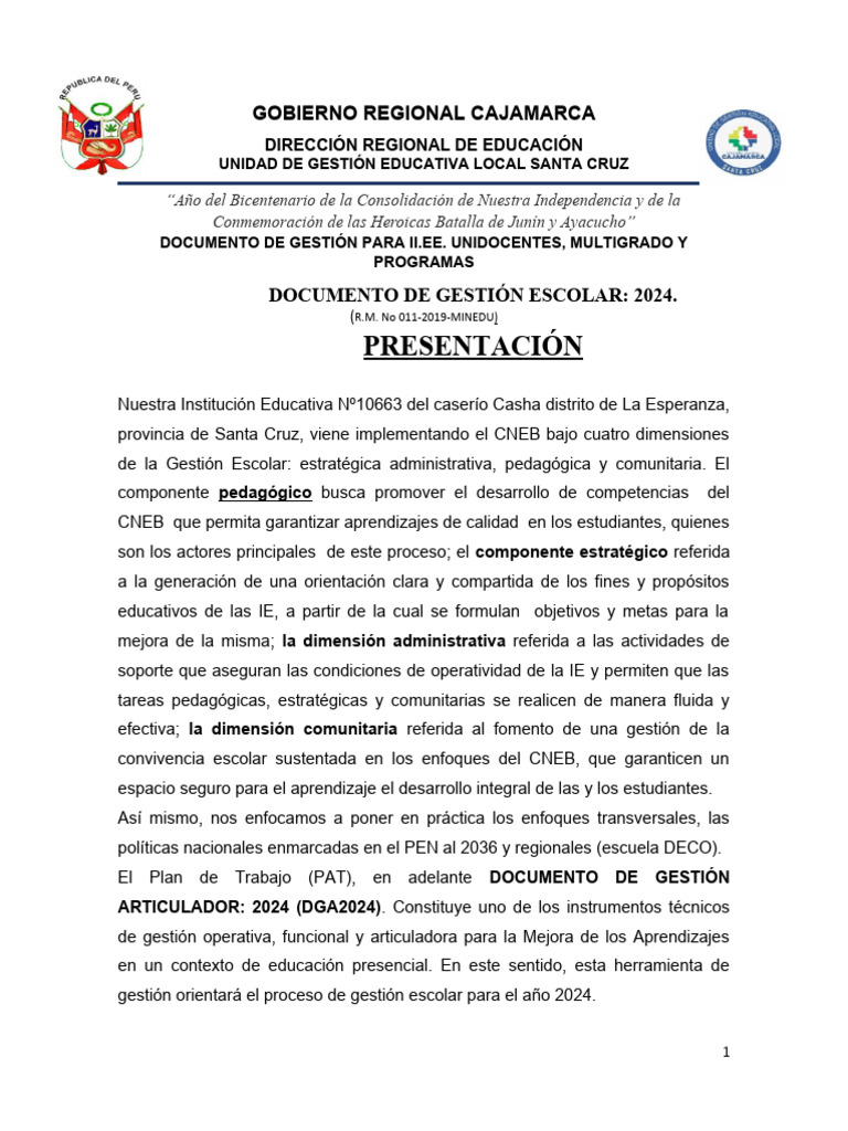 de Gestion Escolar 2024 Casha | PDF | Maestros | Pedagogía