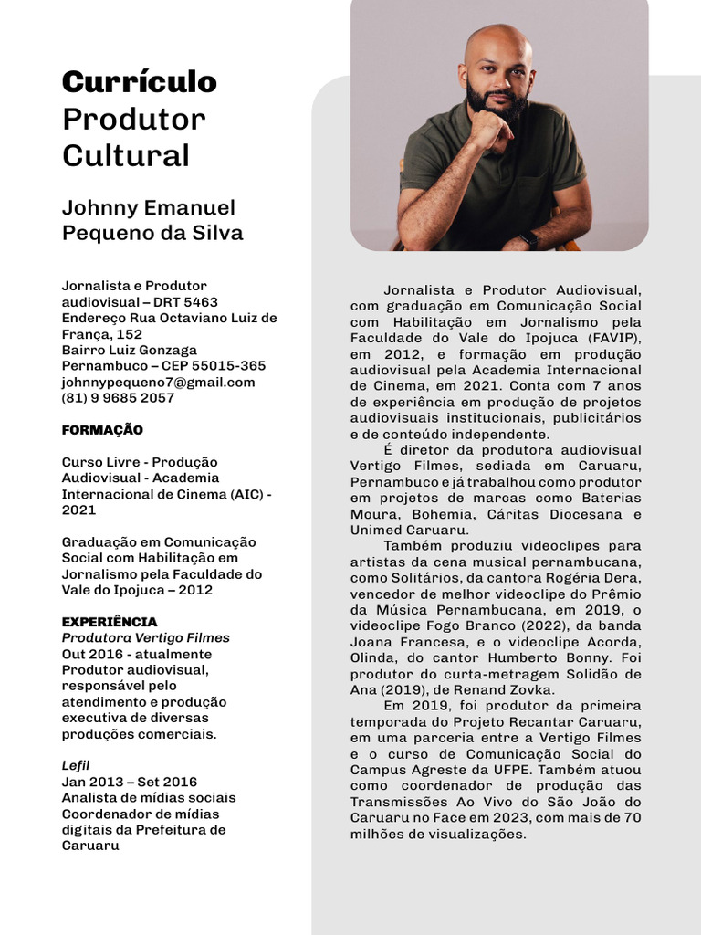 Curriculo Produtor Cultural Johnny Pequeno 2024 Pdf