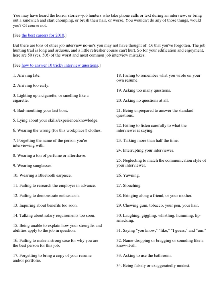 Interview Mistakes 2010 | PDF | Job Interview | Leisure