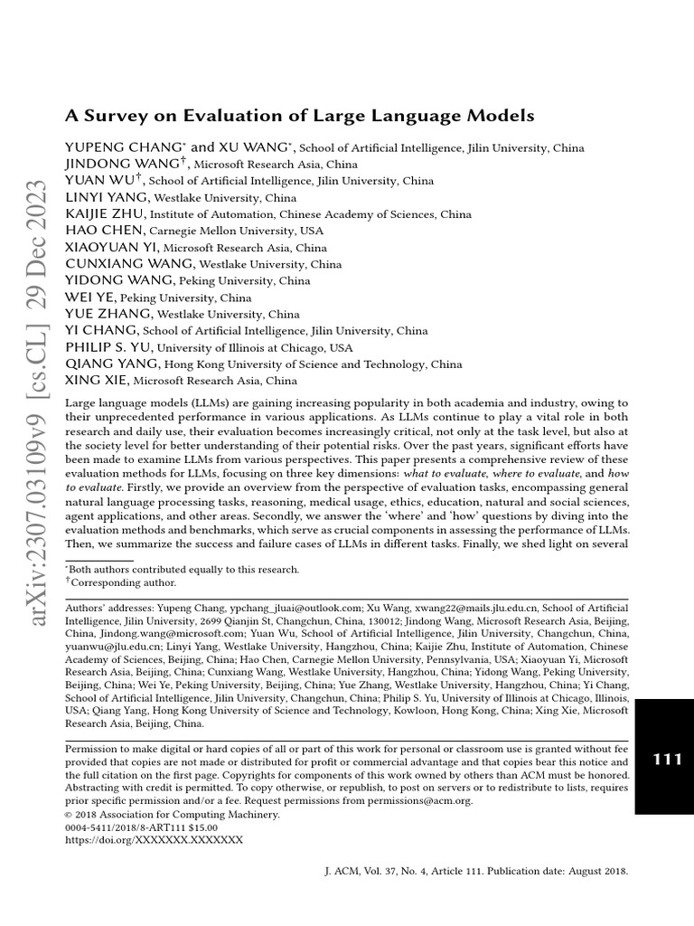 A Survey On Evaluation of Large Language Models | PDF | Cross ...