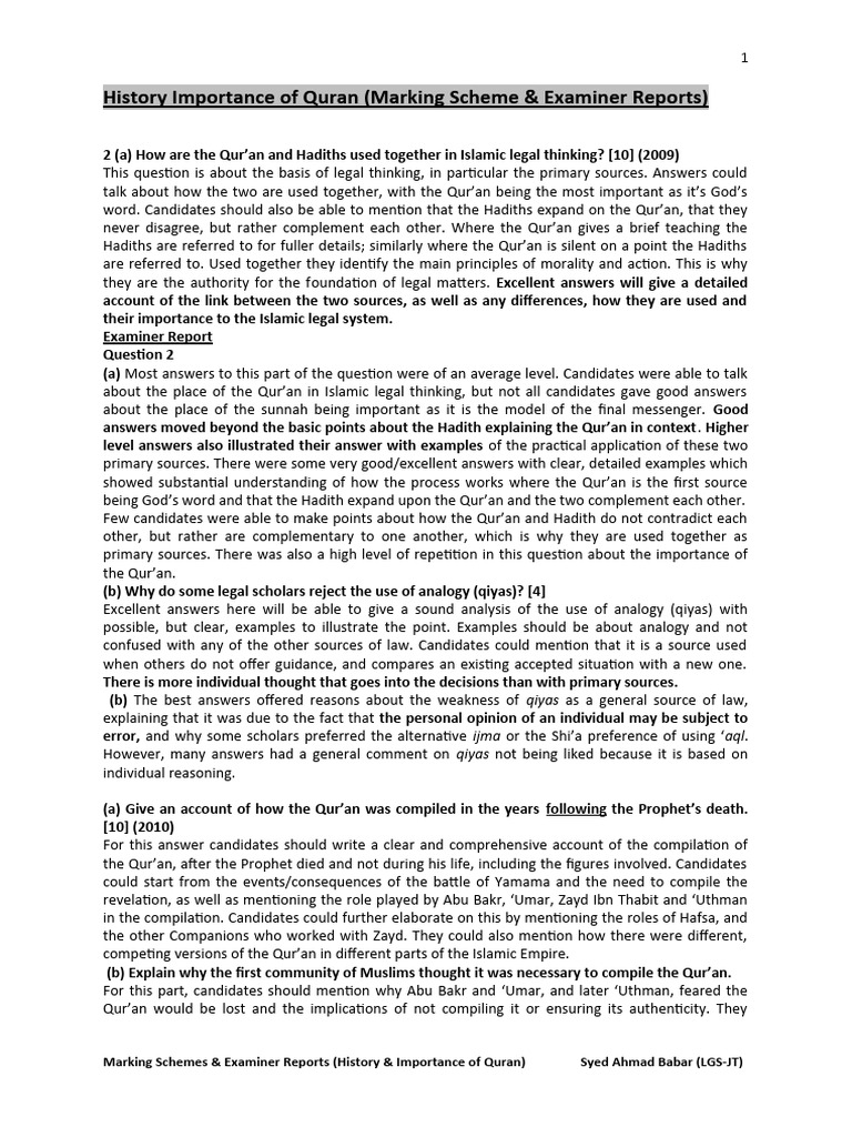 History and Importance of Quran PDF Quran Islam