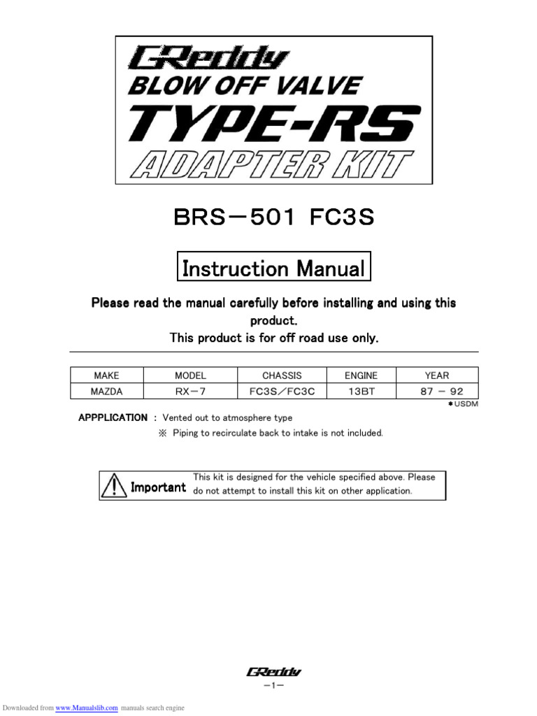 GReddy BOV Installation Manual for FC3S | PDF | Valve | Throttle