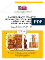 Bachillerato en Artes Mención Creación y Producción Artística Artesanal en Metal y Madera.