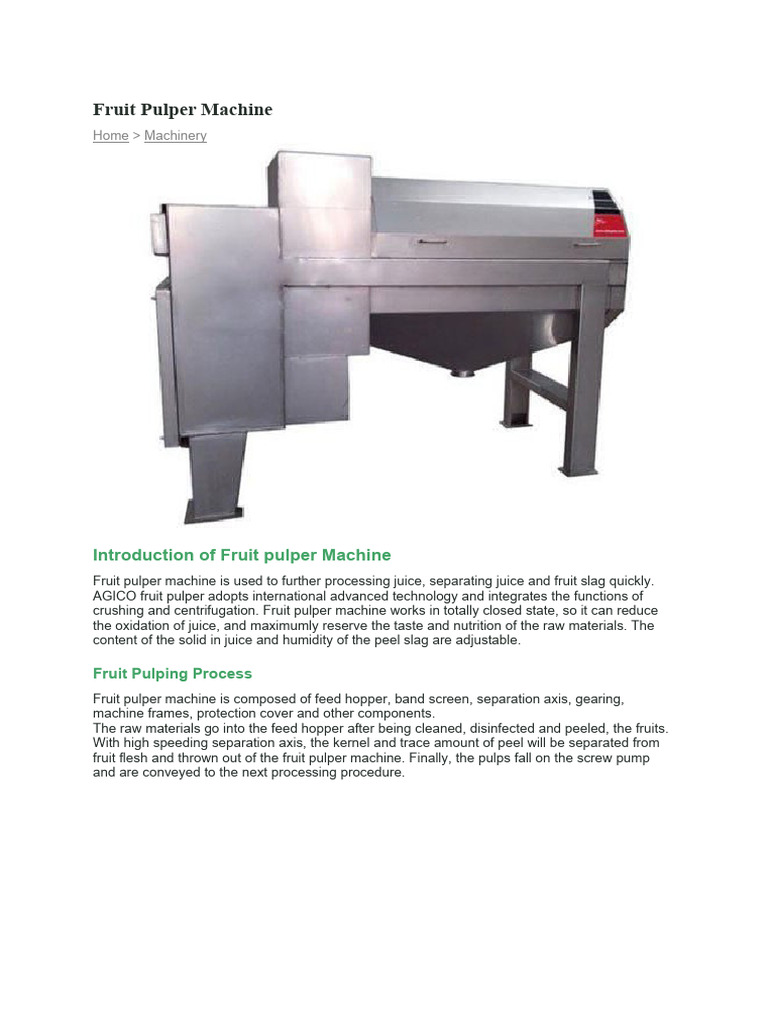 Fruit Pulper Machine Overview and Features | PDF | Computers ...