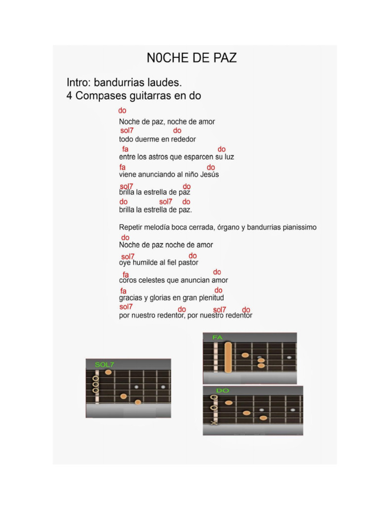 NOCHE DE PAZ (Letra) Primer Grado | PDF
