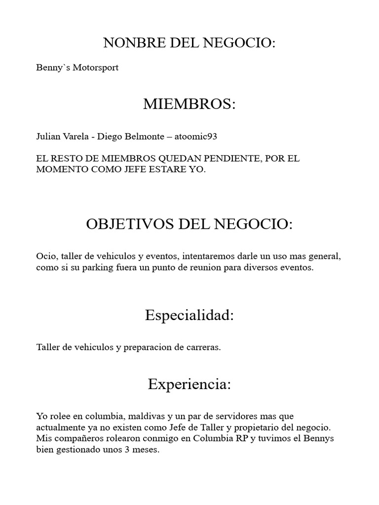 Postulacion bennys pdf