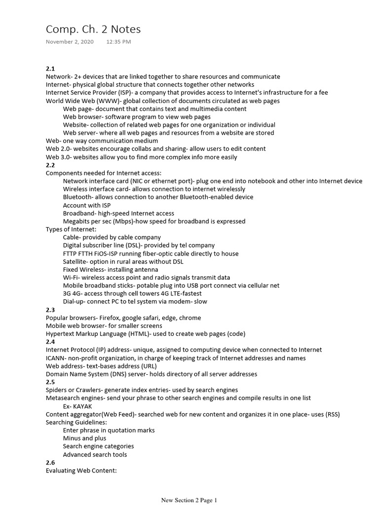 Comp CH 2 Notes (As PDF | PDF | World Wide Web | Internet & Web