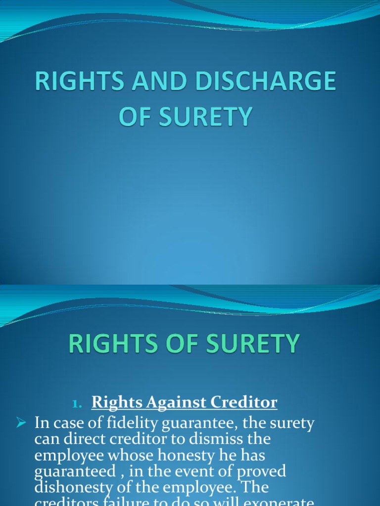 Rights and Discharge of Surety PDF Guarantee Legal Ethics