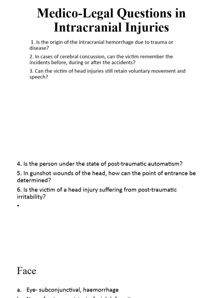 Medico legal questions in intracranial injuries pdf