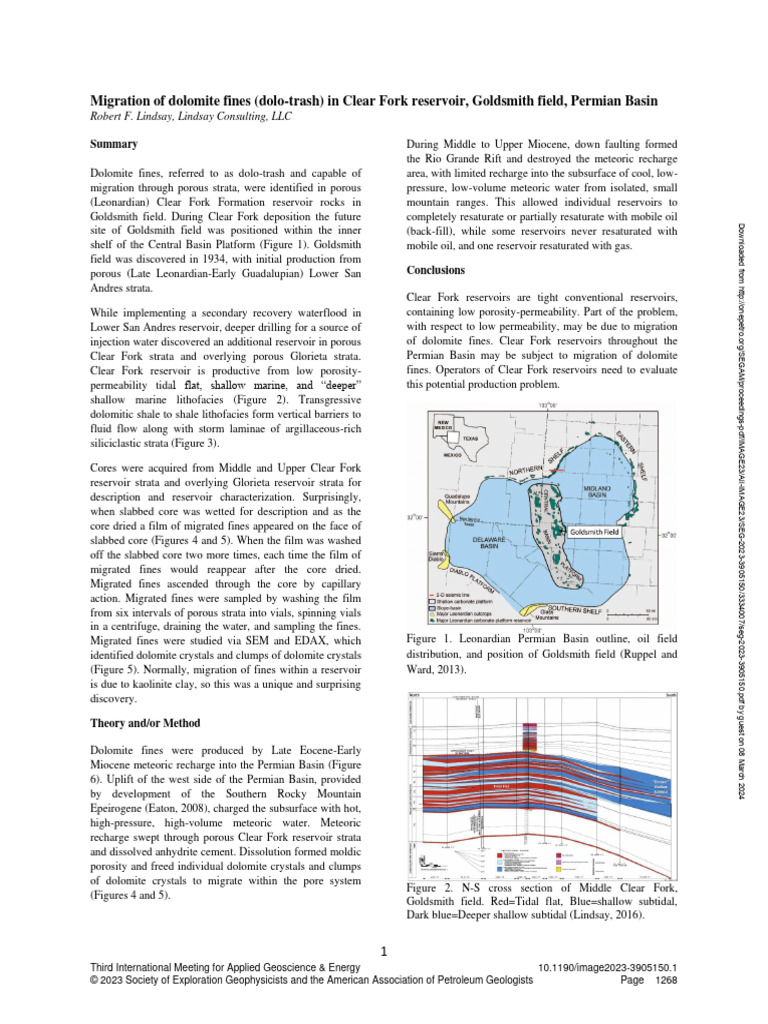 SEG 2023 3905150 Migration of Dolomite Fines in Clear Fork Reservoir