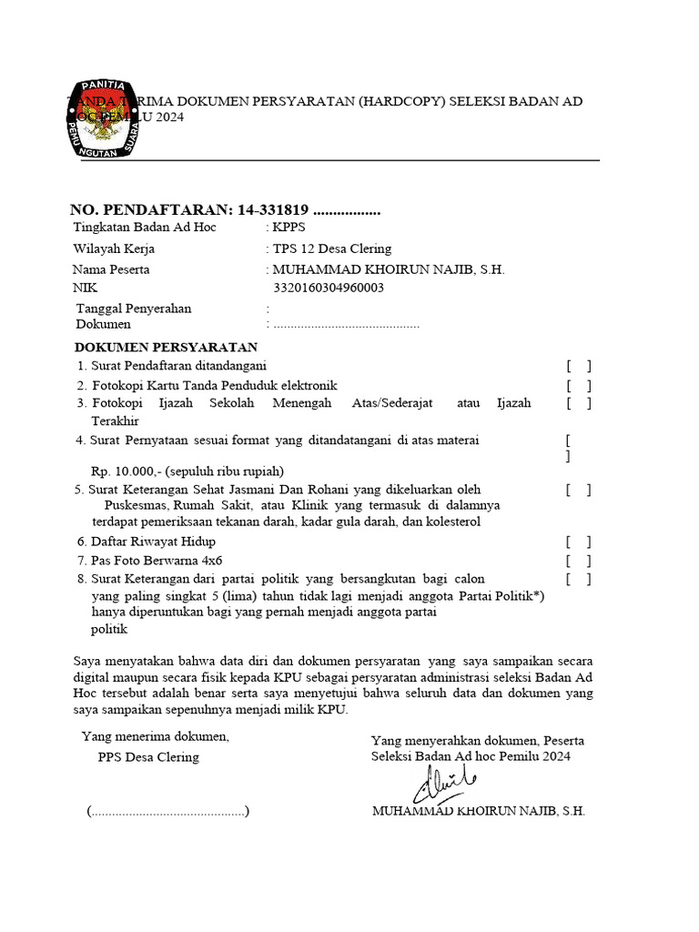 Form Pendaftaran KPPS All | PDF