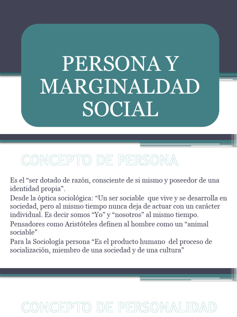Persona y Marginalidad Social: Conceptos Clave | PDF | Sociedad ...