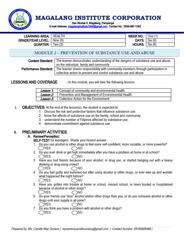 Second Quarter Module Health 9 | PDF | Substance Abuse | Drugs