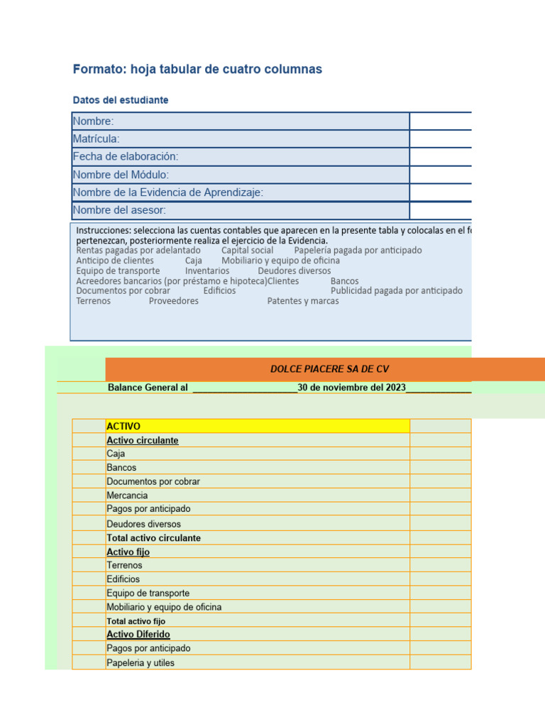 Estructura de Balance General Contable | PDF | Contabilidad | Hoja de ...