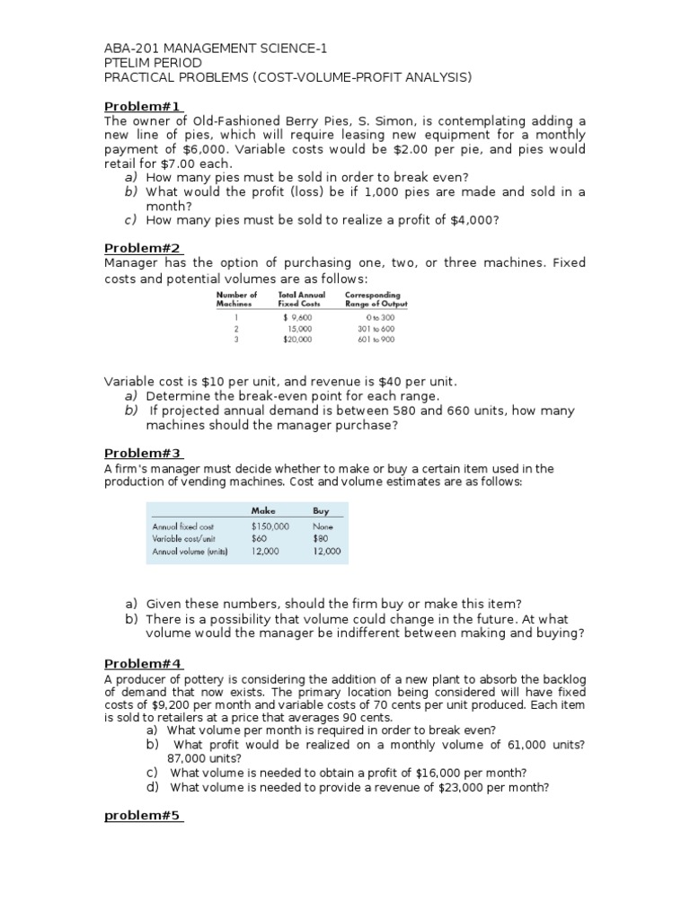 Cost-Volume-Profit Analysis Problems: Calculating Break-Even Points ...