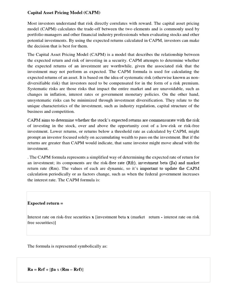 Understanding the Capital Asset Pricing Model | PDF | Capital Asset ...