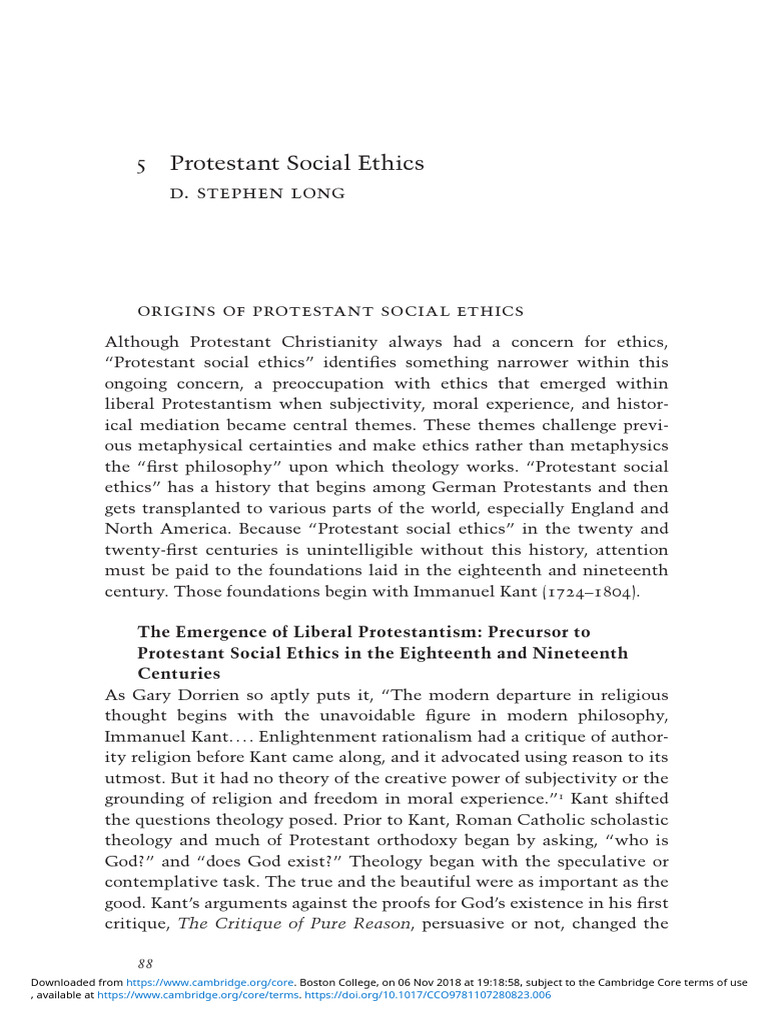 Origins of Protestant Social Ethics | PDF | Immanuel Kant | Karl Barth