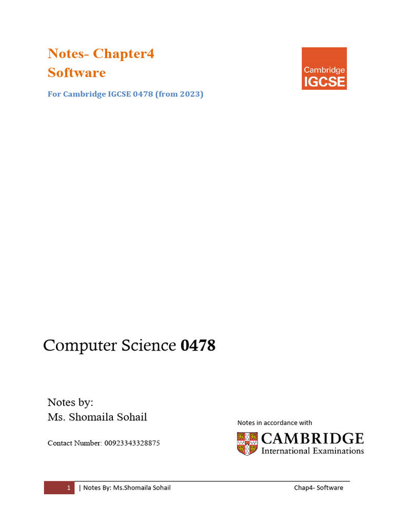 Notes-Chapter4 Software: Computer Science 0478 | PDF | Bios | Graphical ...