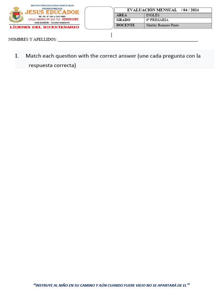 Examen 6to Primaria | PDF