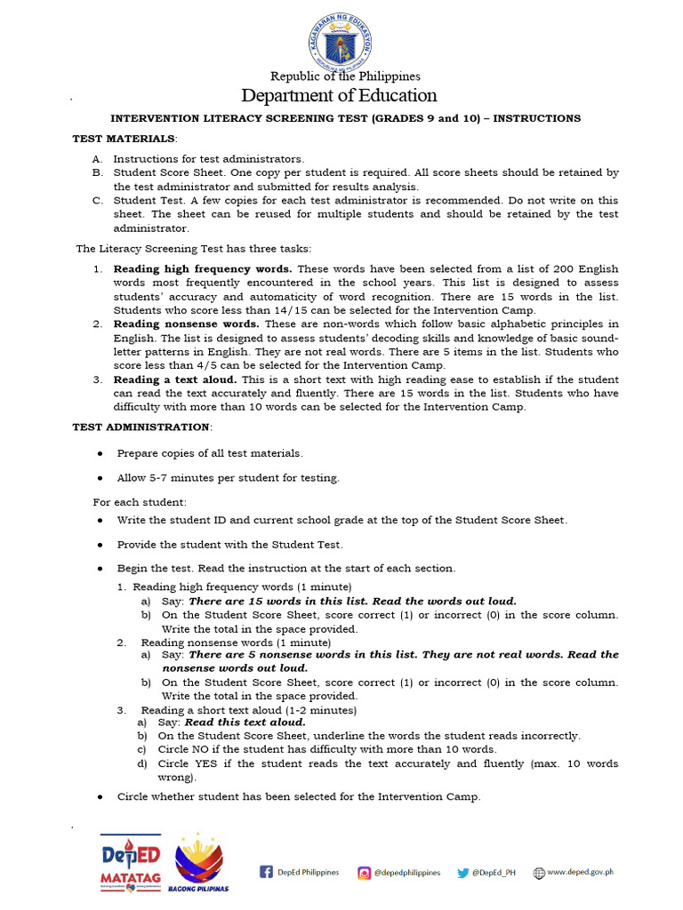 Grade 9 Literacy Screening Test Guide | PDF | Applied Linguistics ...