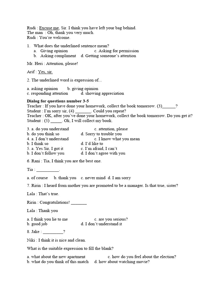 English Dialogue Comprehension Exercises Pdf Foods Cuisine
