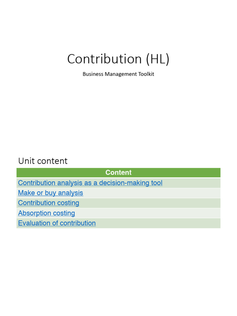 Business Management Toolkit: Contribution Analysis | PDF | Cost ...