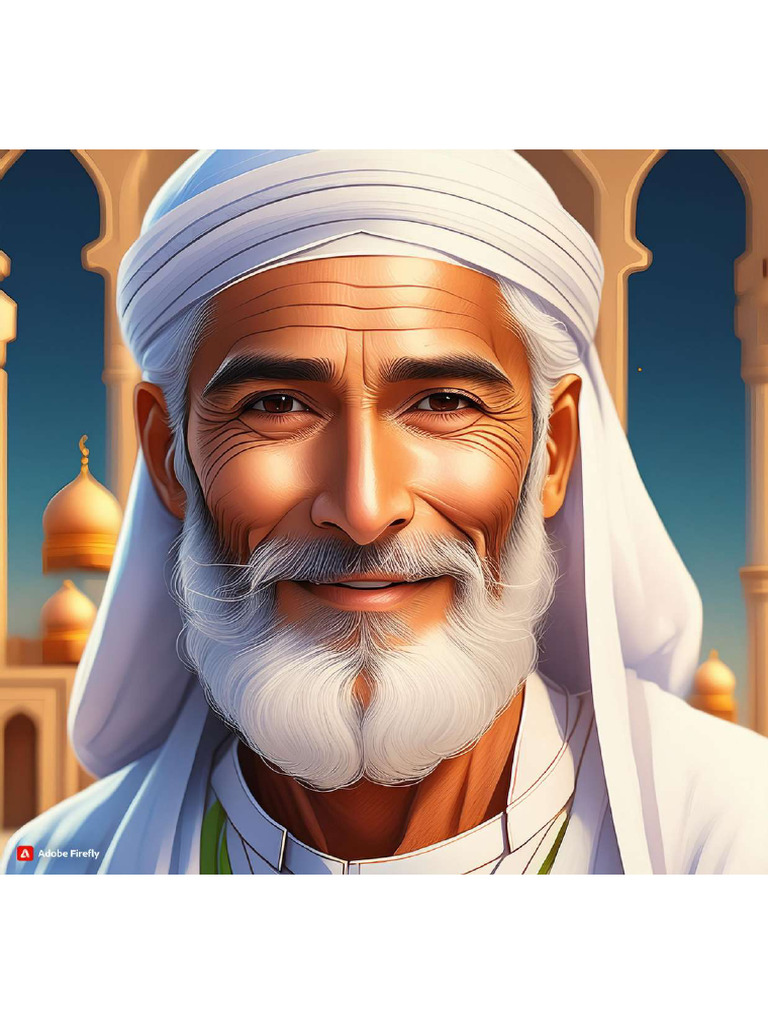 Firefly a old arab muslim male characters with a bright face and a