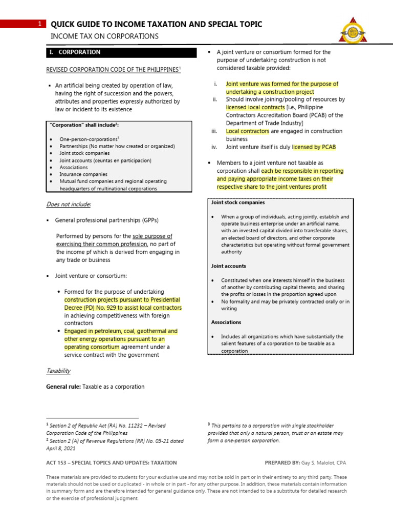 Income Taxation Guide for Corporations | PDF | Capital Gains Tax | Taxes