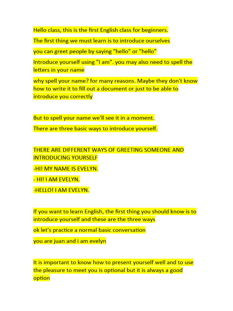 Beginner English Introduction Tips | PDF