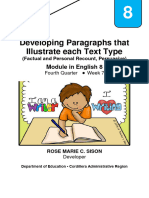 Engl8 Q4 W7 Developing Paragraphs That Illustrate Each Text Type
