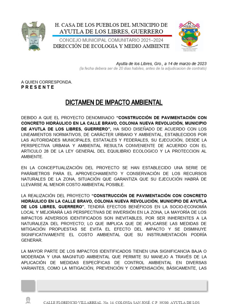 Dictamen de Impacto Ambiental en Ayutla | PDF | Entorno natural | Ecología