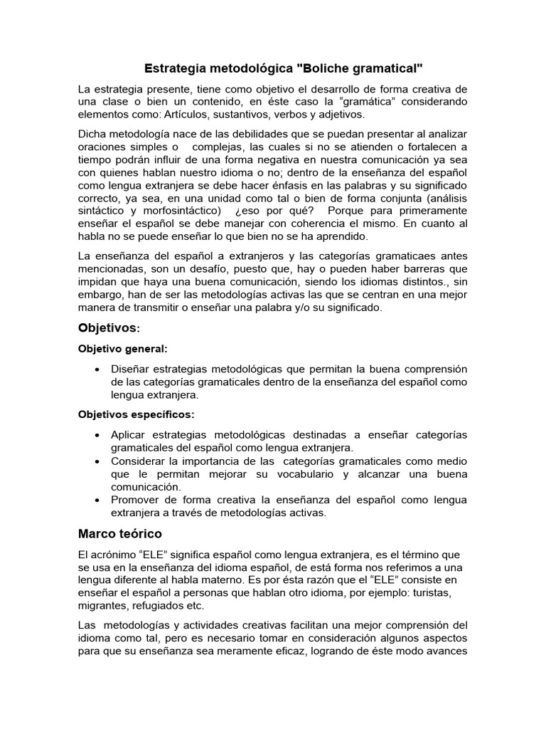 Estrategia Del Boliche | PDF | Lengua española | Enseñando