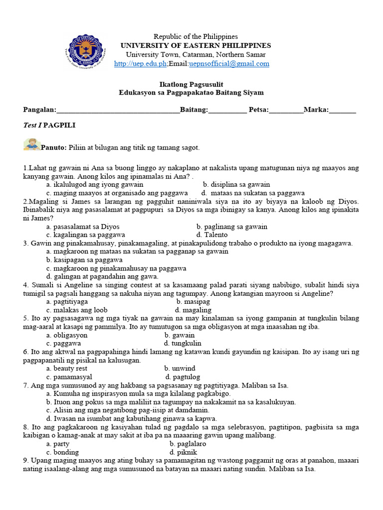 Grade 9 exam pdf