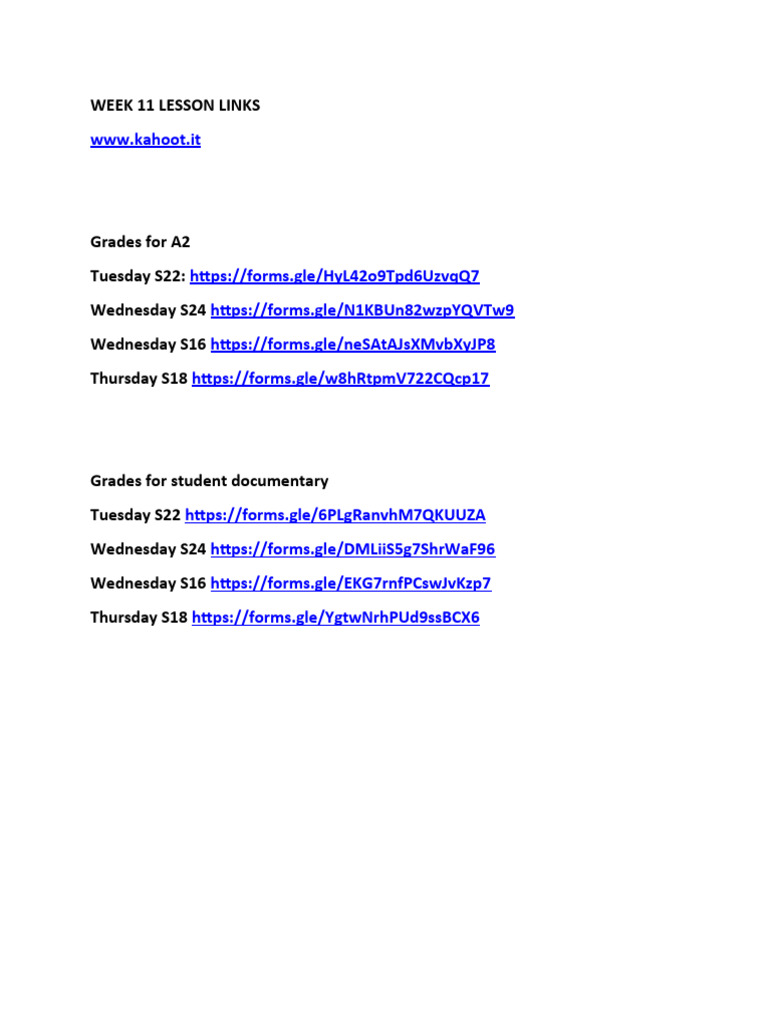 Week 11 Lesson Links and Grades | PDF