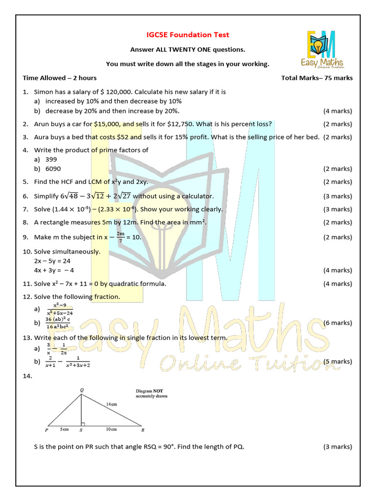 IGCSE Math Practice Test | PDF | Triangle | Mathematics