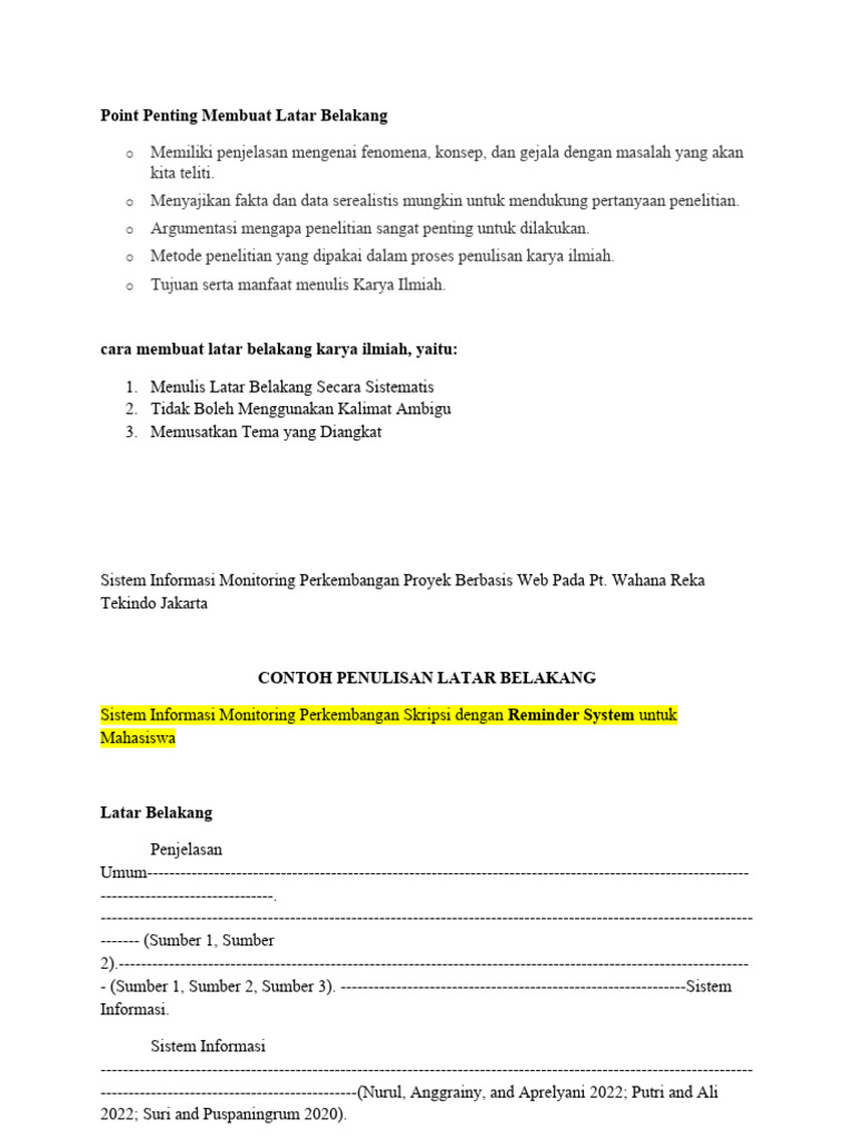 Contoh Penulisan Latar Belakang | PDF