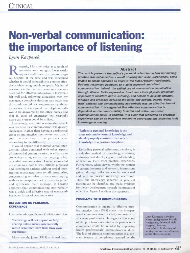 Non Verbal Communication Importance Of Listening Pdf Nonverbal