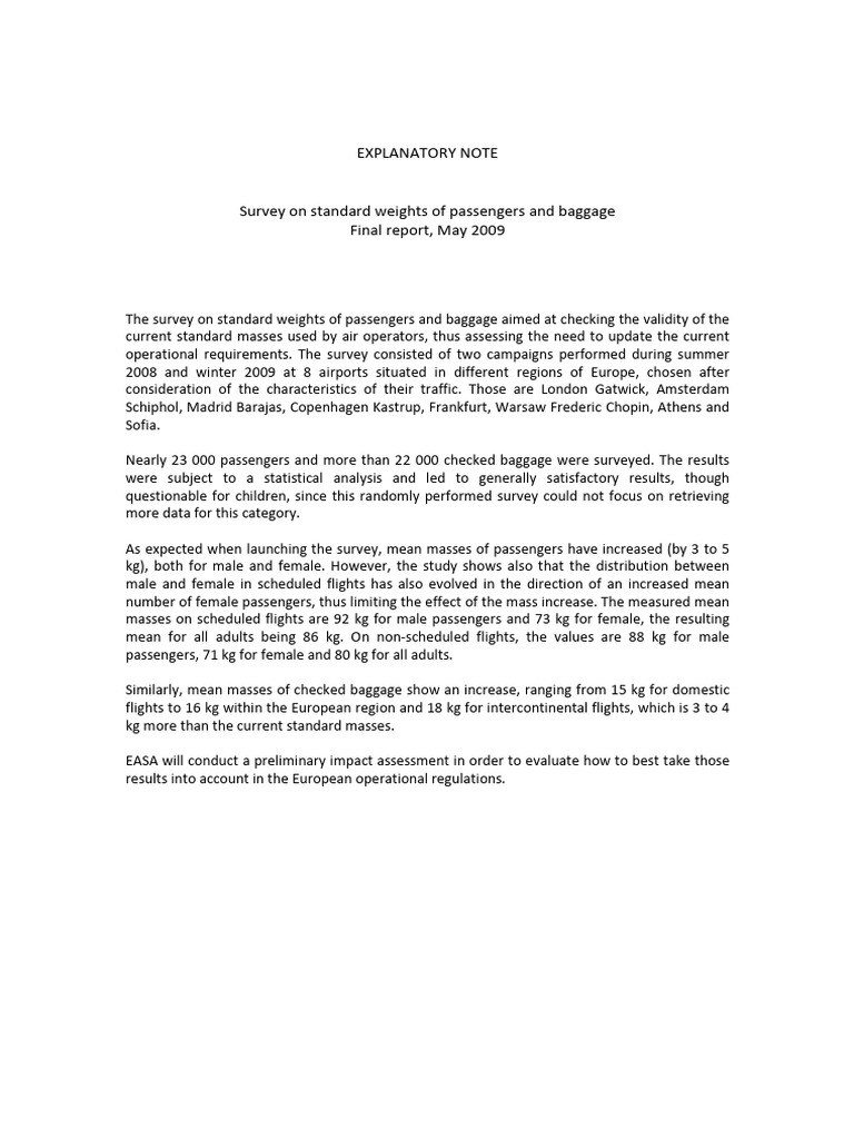 Weight Survey - Explanatory Note For Publication | PDF