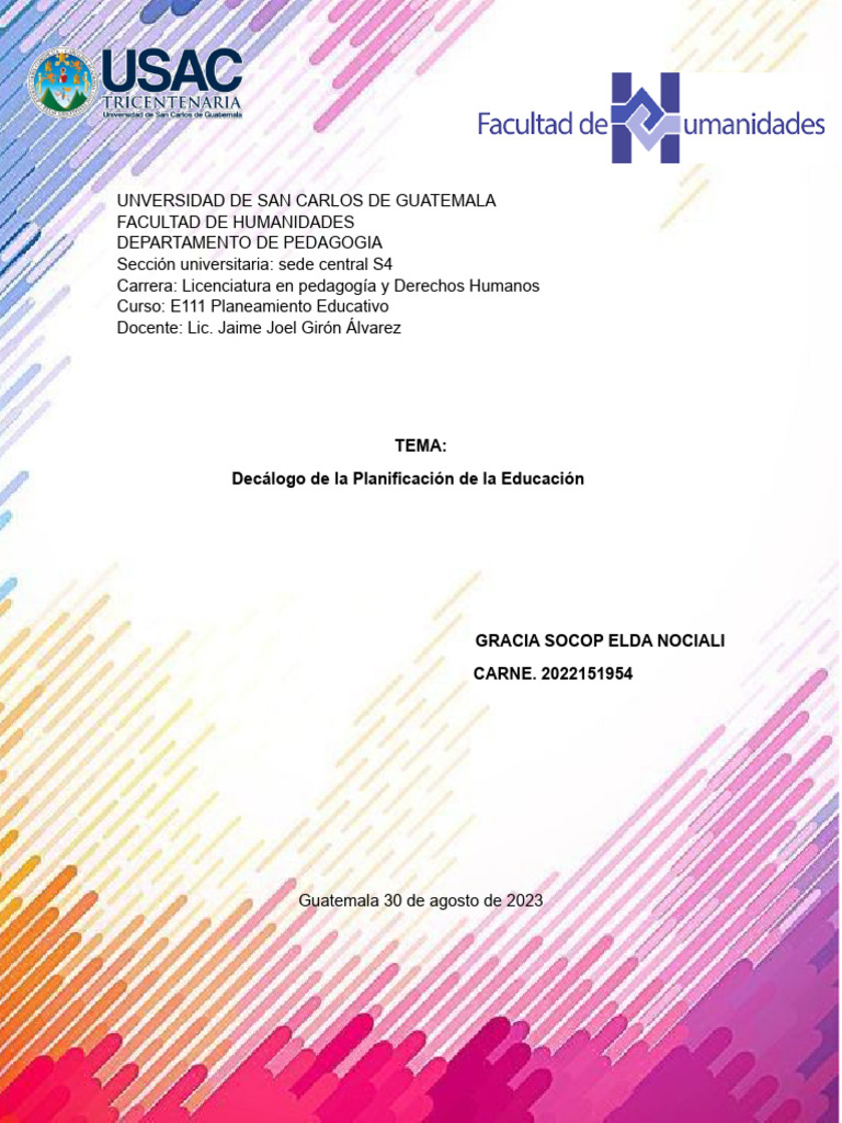 Decálogo para la Planificación Educativa | PDF | Planificación | Pedagogía