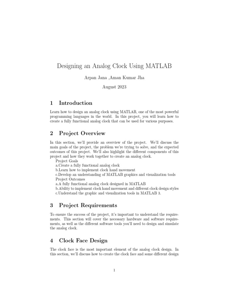 Analog Clock PDF Matlab Clock