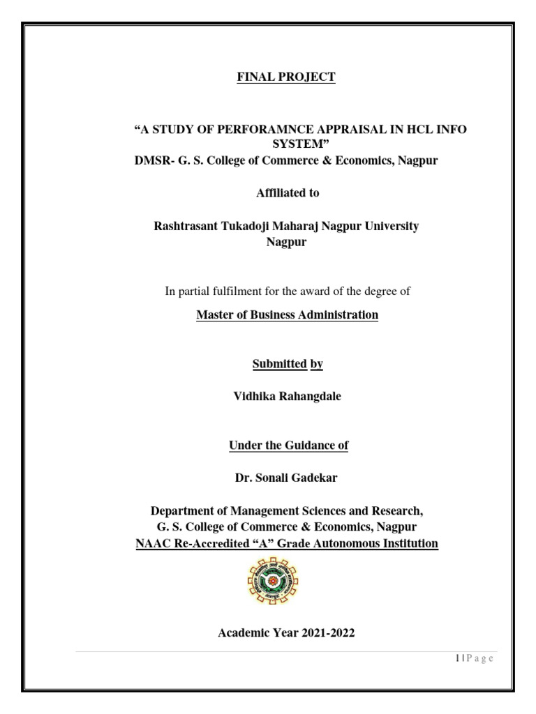 Performance Appraisal Study at HCL | PDF | Performance Appraisal ...