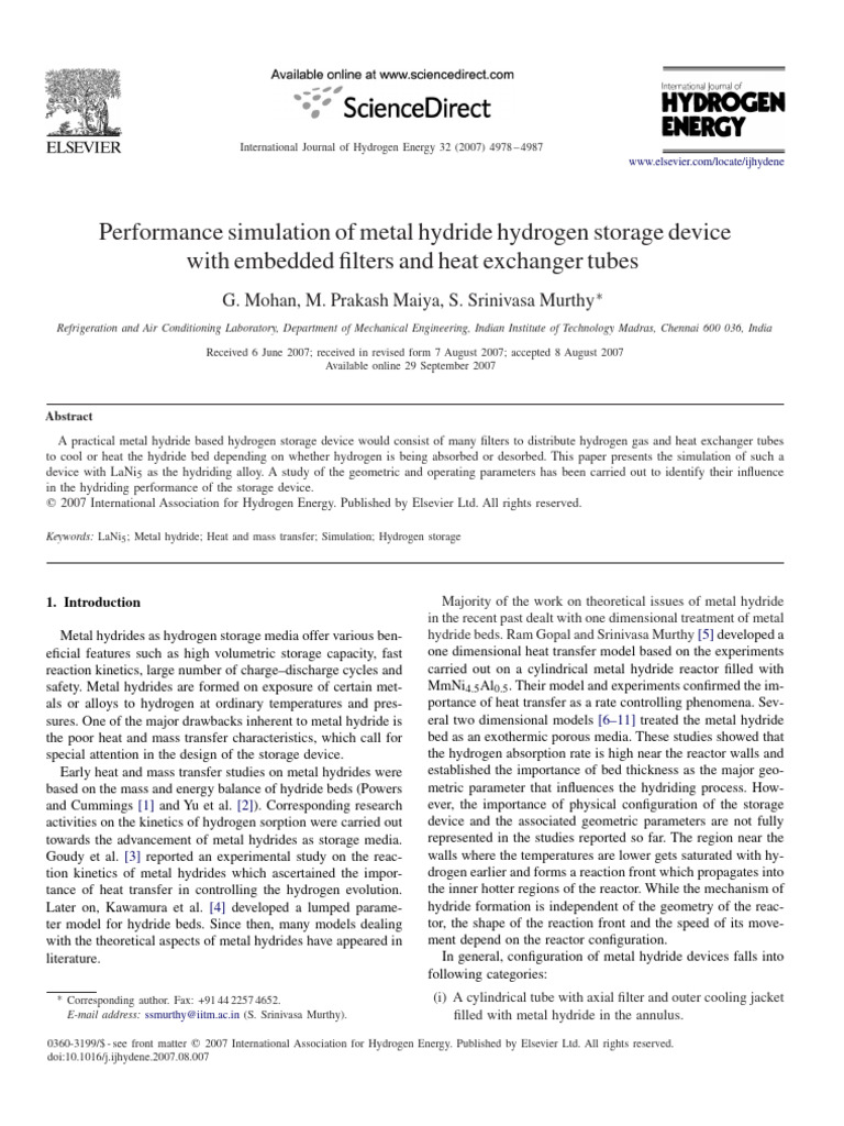 Hydrogen Storage Device Simulation Analysis | PDF | Heat | Heat Transfer